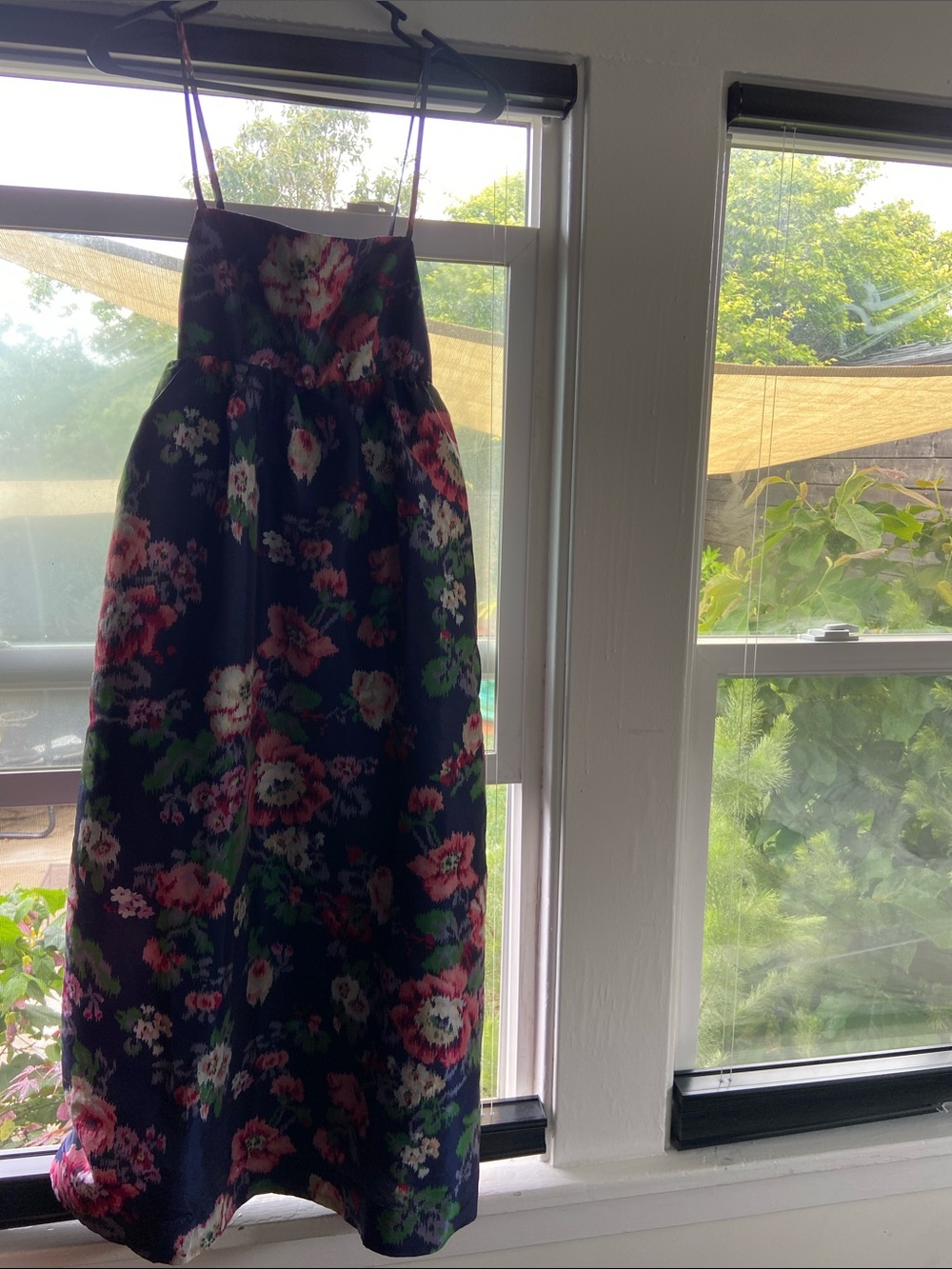 BHLDN Navy Floral Maxi Dress with Pink and Green Blooms
